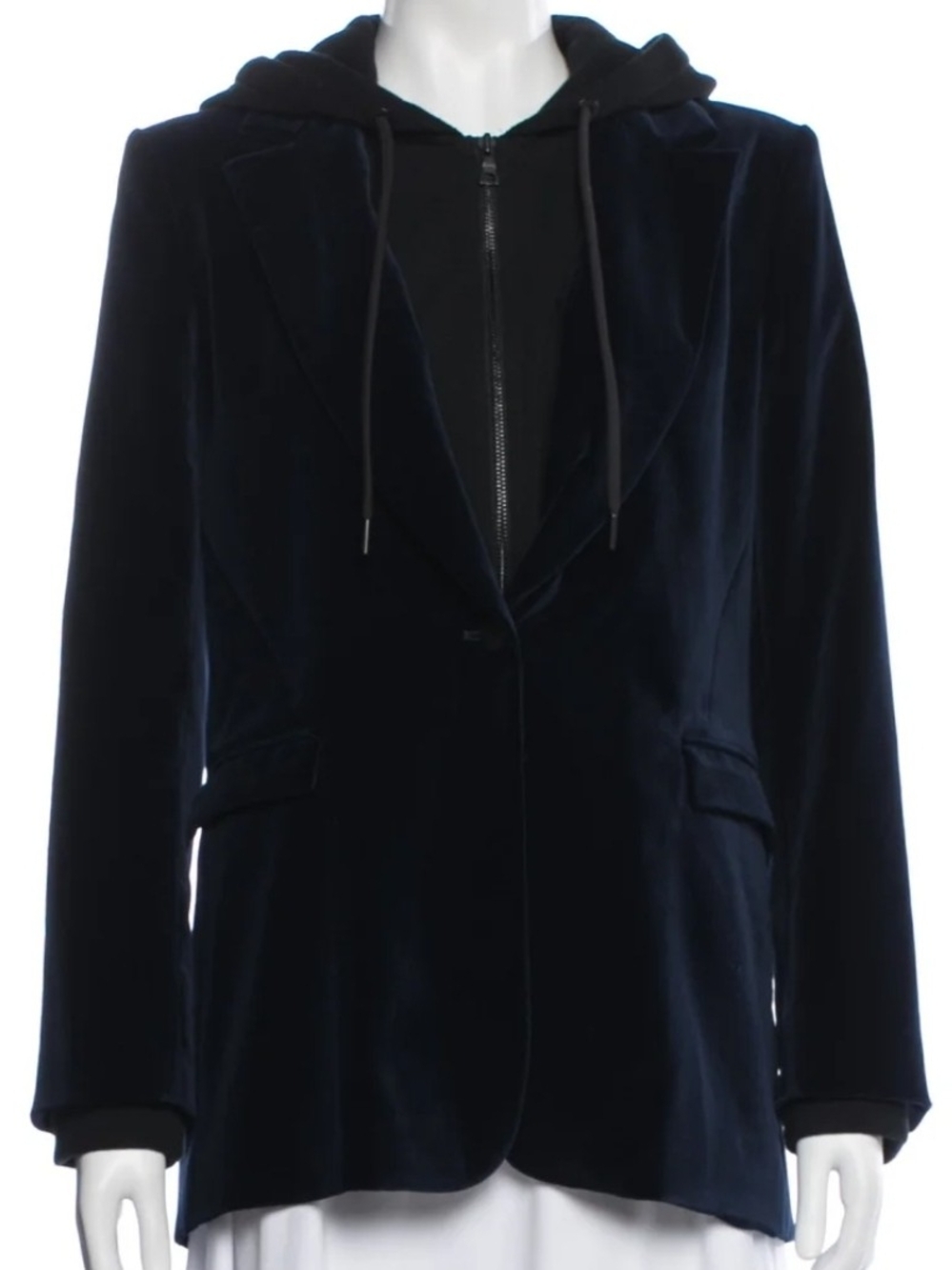 AO.LA Women's Velvet Hooded Blazer Jacket in Navy, L, EUC